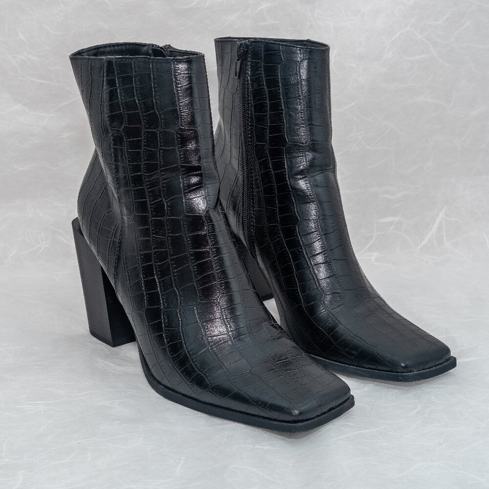ASOS Black Heeled Boots with Croc Texture